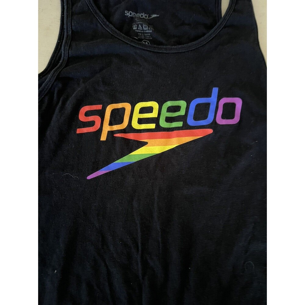 Vintage Speedo Rainbow Pride Graphic Print Black Tank Top - Medium